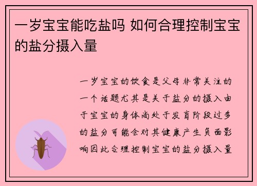 一岁宝宝能吃盐吗 如何合理控制宝宝的盐分摄入量